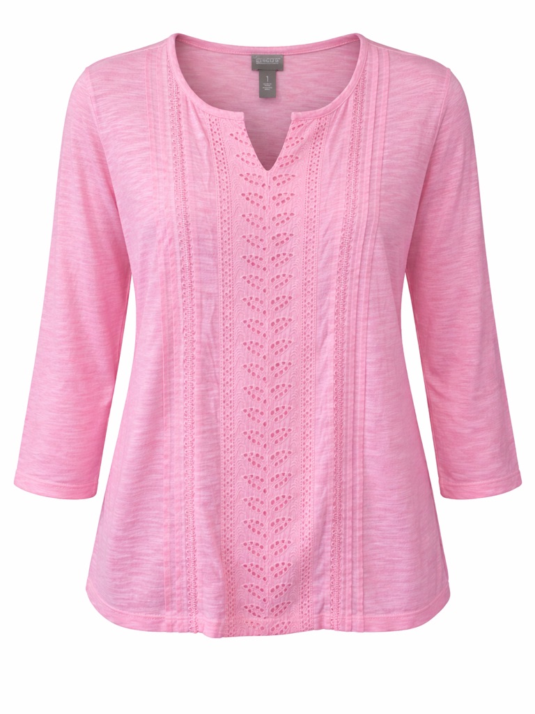 Chicos Embroidered Pink Top, Size 1, Medium